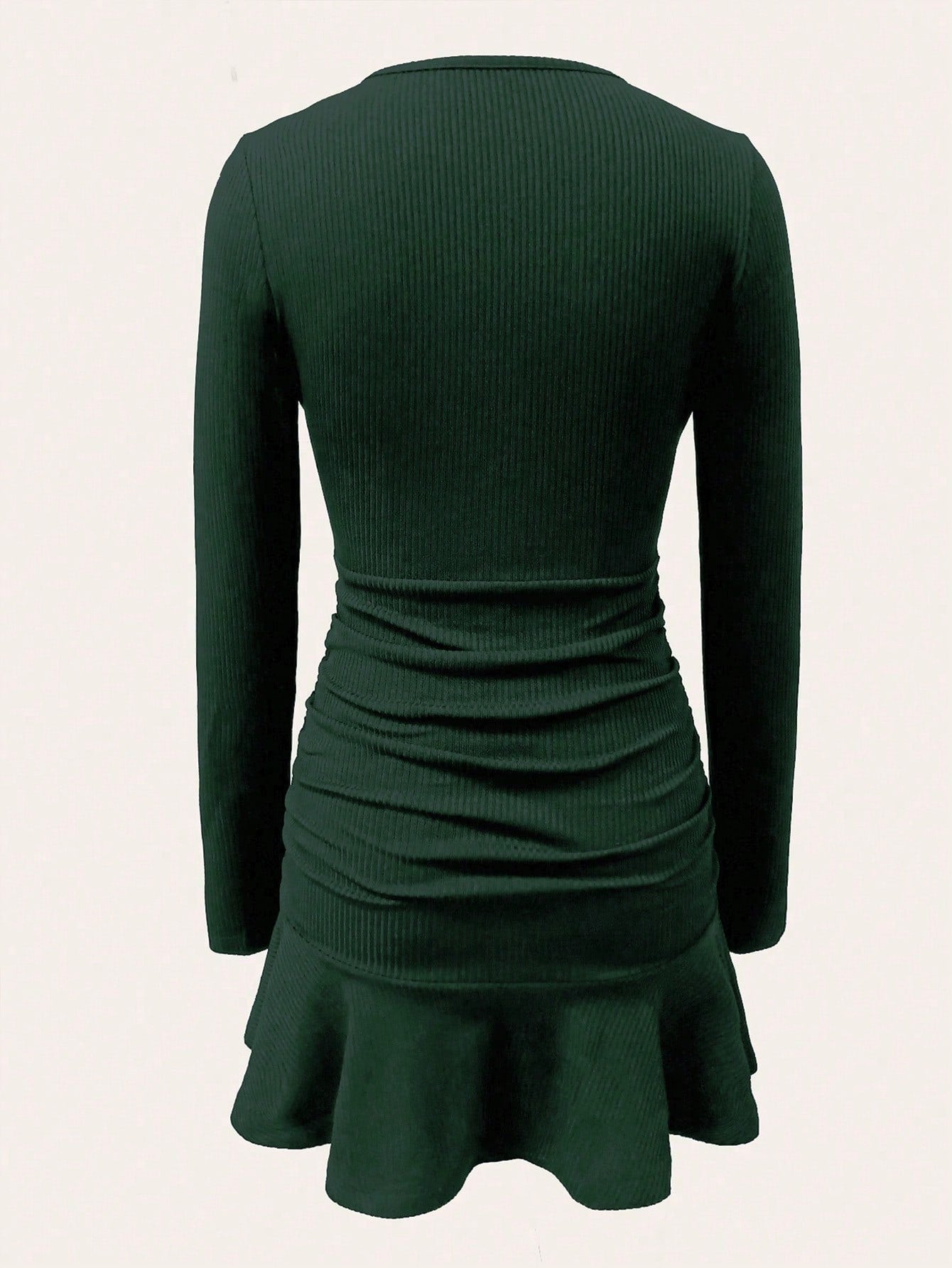 Women's Elegant Dark Green V-Neck Bodycon Mini Dress
