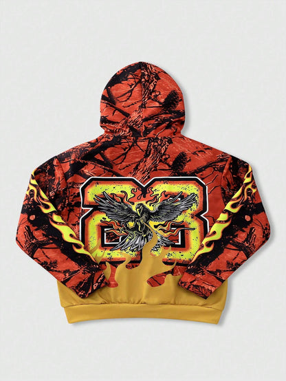 Men Tree Branch Camo Print Drawstring Hoodie