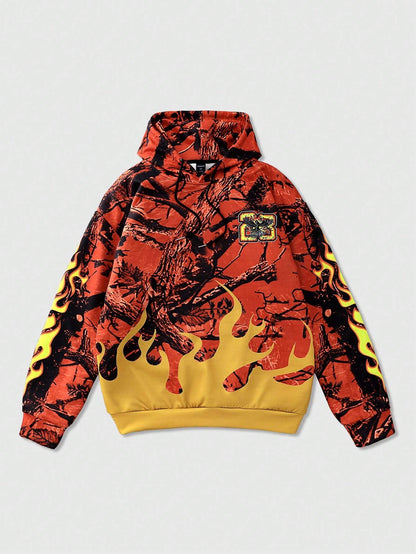 Men Tree Branch Camo Print Drawstring Hoodie