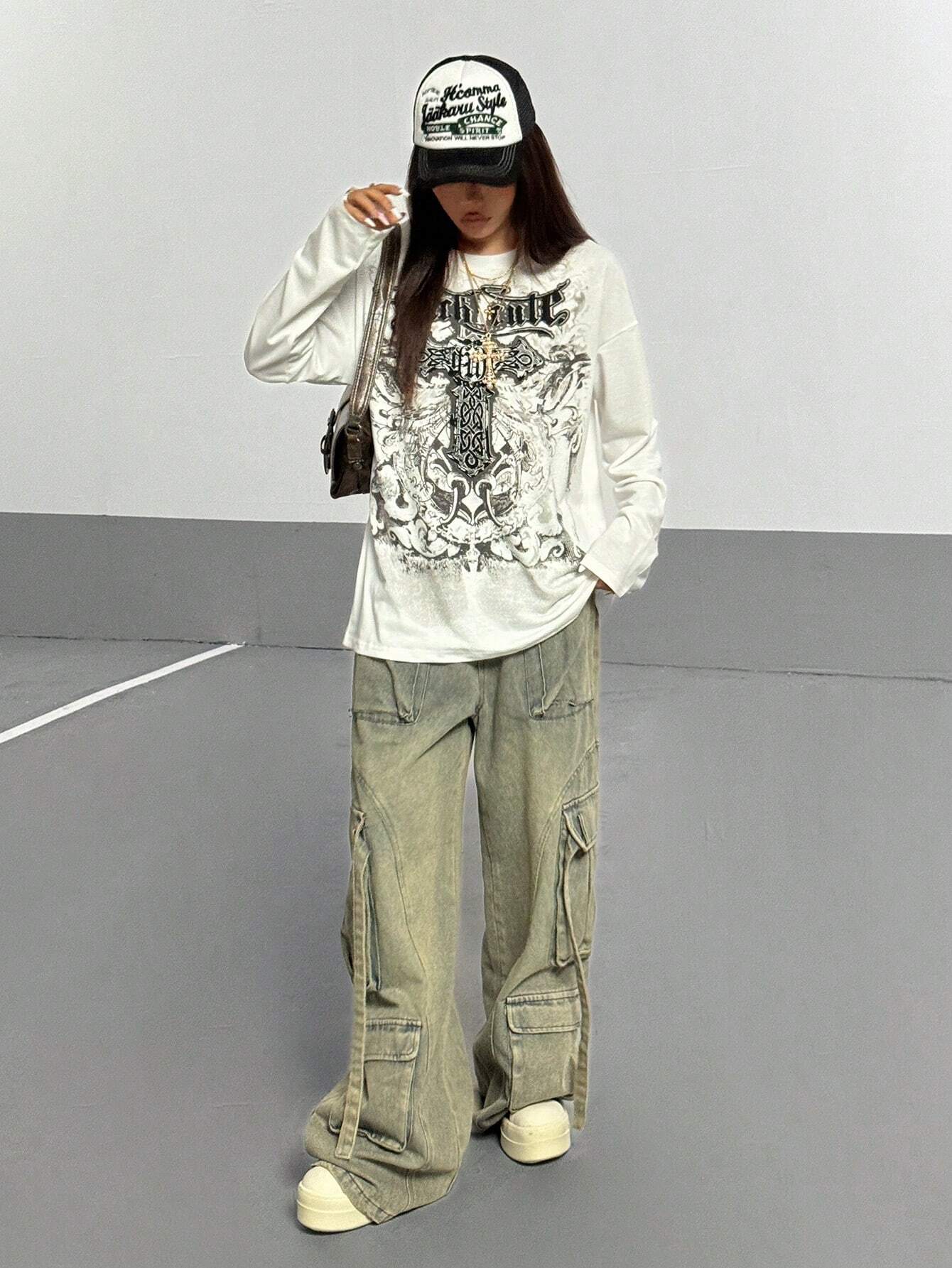 Women Gothic Print Loose Dark Streetwear Tee