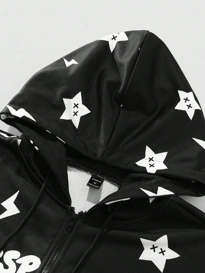 EMRG Men Star Print Zip Up Hoodie
