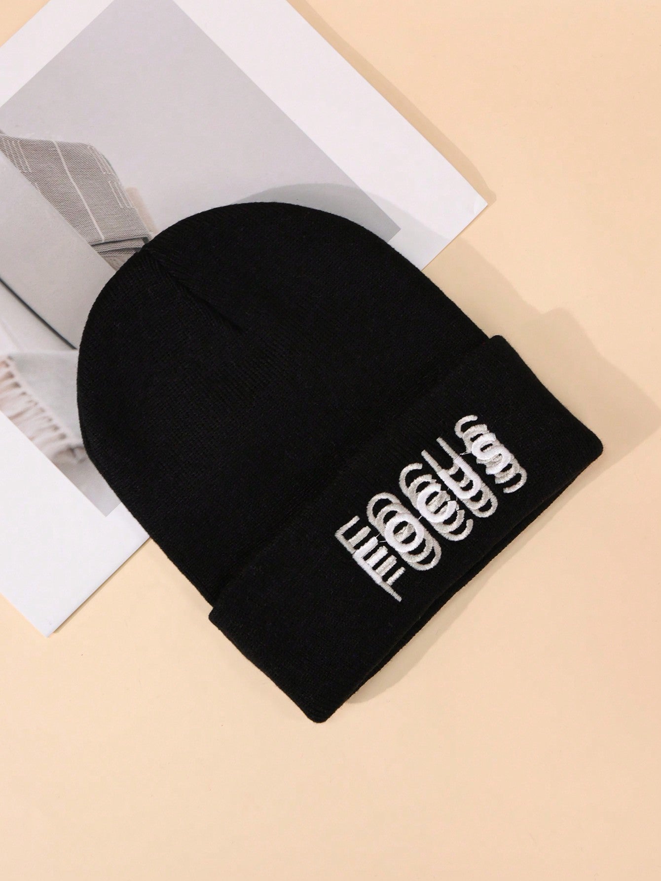 NY Letter Embroidery Unisex Slouchy Knit Beanie Hat