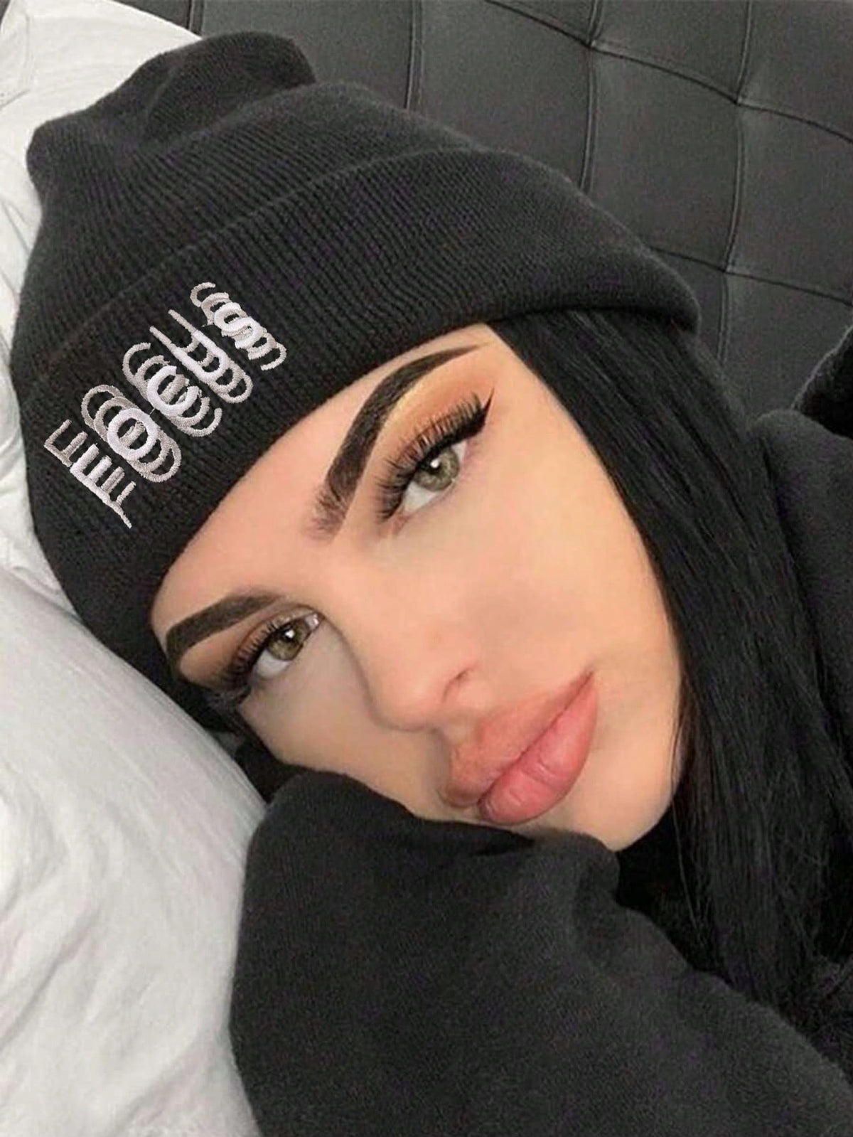 NY Letter Embroidery Unisex Slouchy Knit Beanie Hat