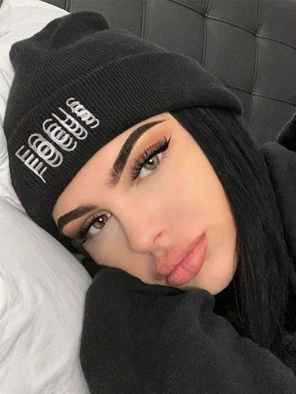 NY Letter Embroidery Unisex Slouchy Knit Beanie Hat
