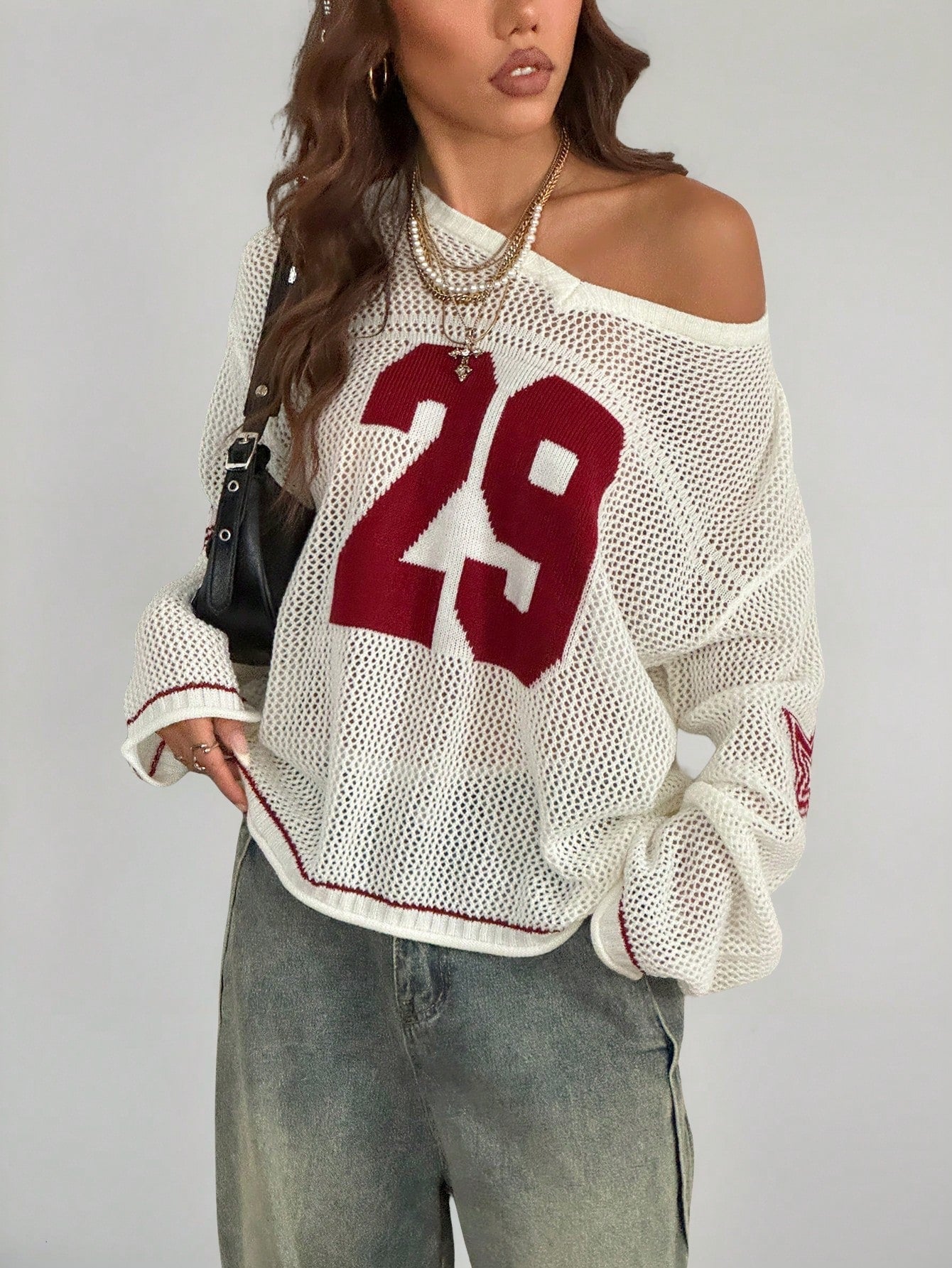 Unisex Oversized Striped & Number Top Jersey