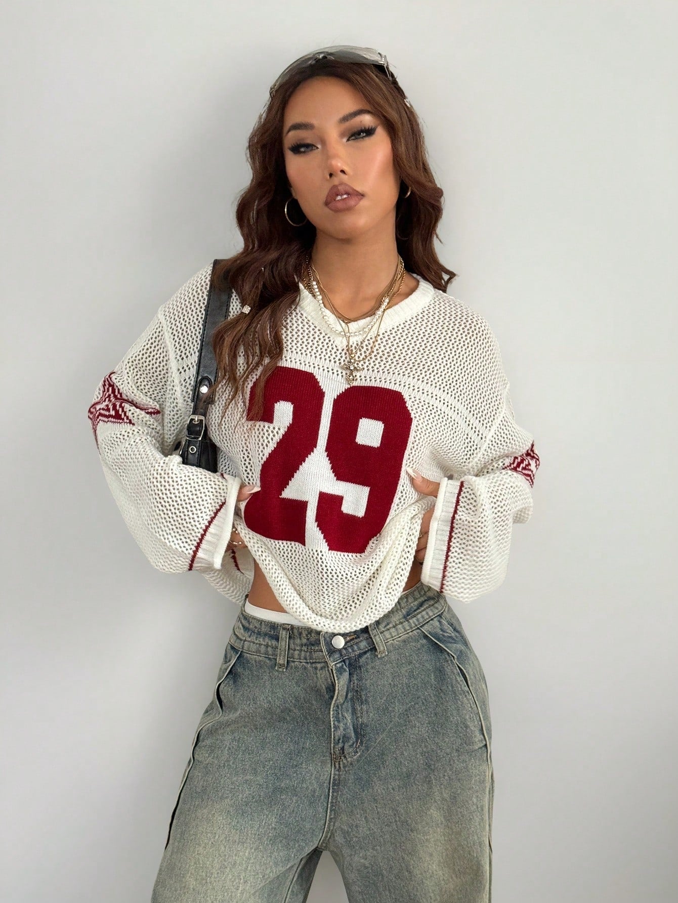 Unisex Oversized Striped & Number Top Jersey