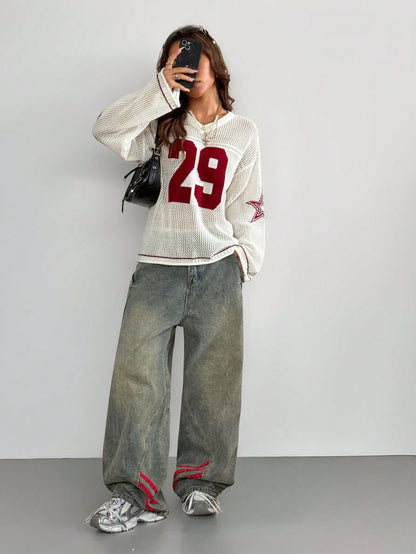 Unisex Oversized Striped & Number Top Jersey