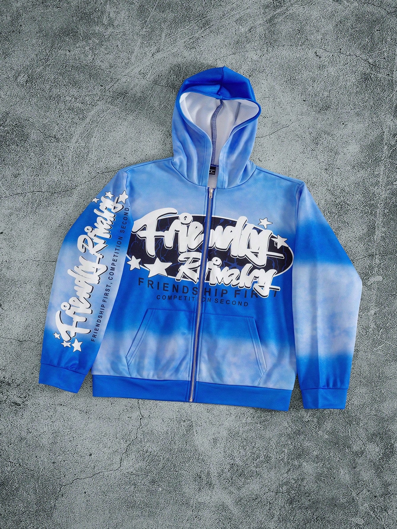 Tie-Dye Slogan Print Quarter-Zip Pocket Hoodie
