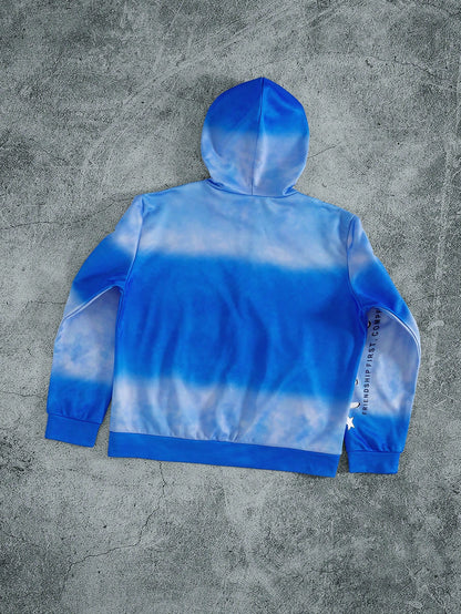Tie-Dye Slogan Print Quarter-Zip Pocket Hoodie