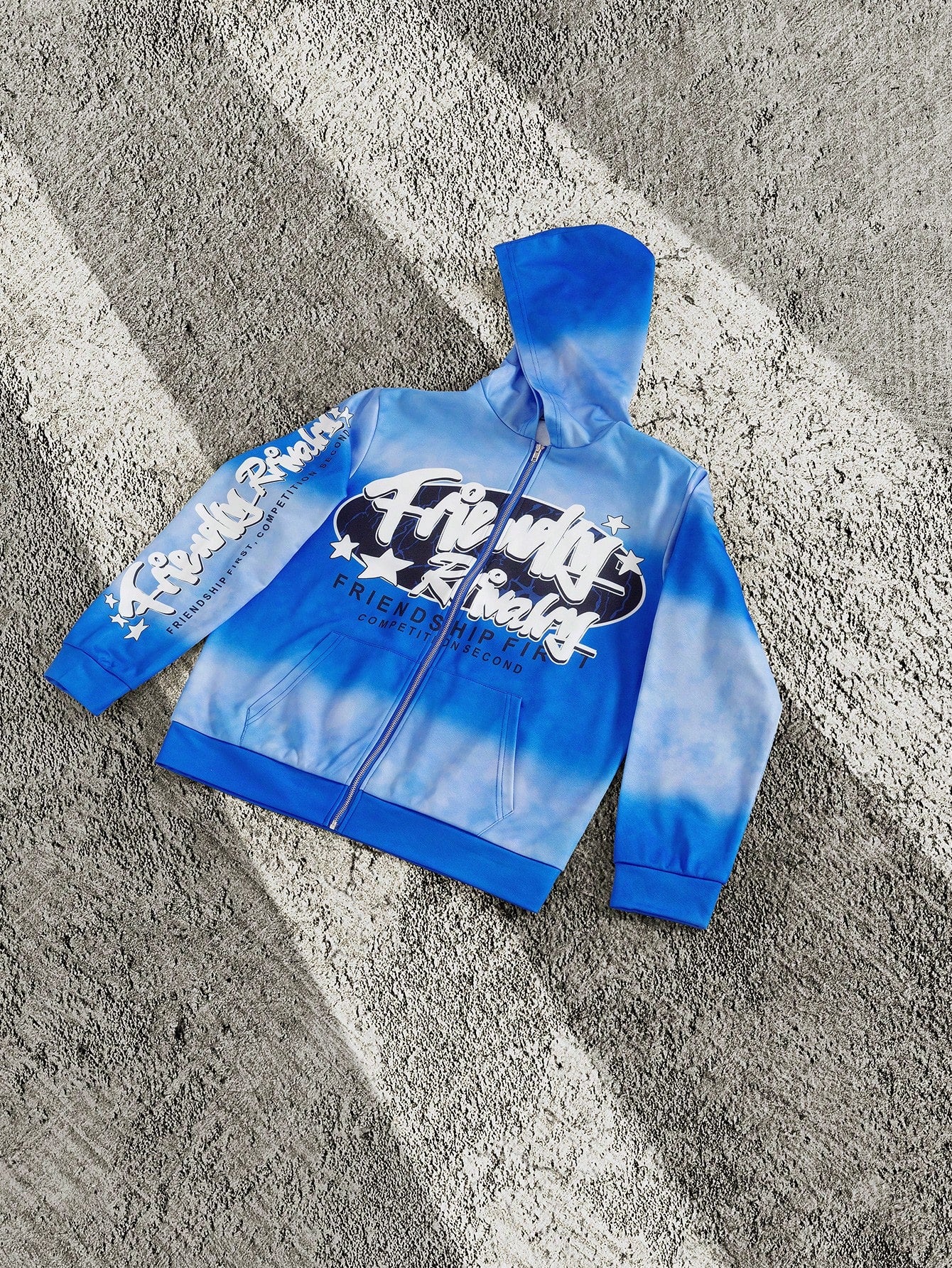 Tie-Dye Slogan Print Quarter-Zip Pocket Hoodie