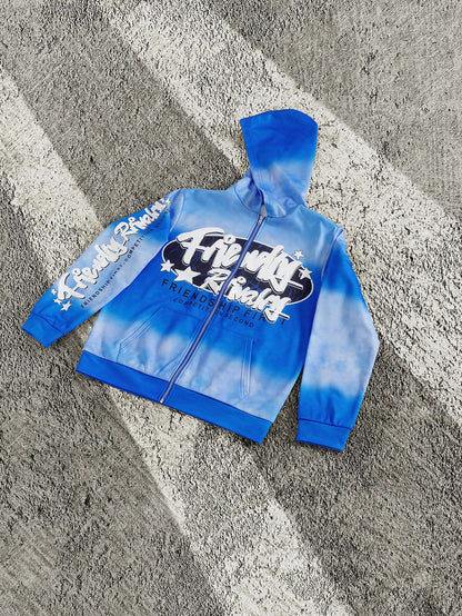 Tie-Dye Slogan Print Quarter-Zip Pocket Hoodie