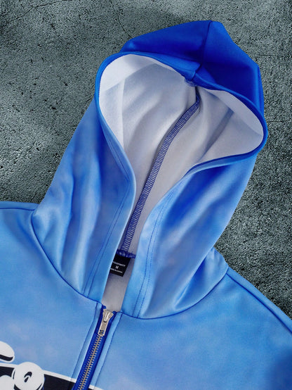 Tie-Dye Slogan Print Quarter-Zip Pocket Hoodie