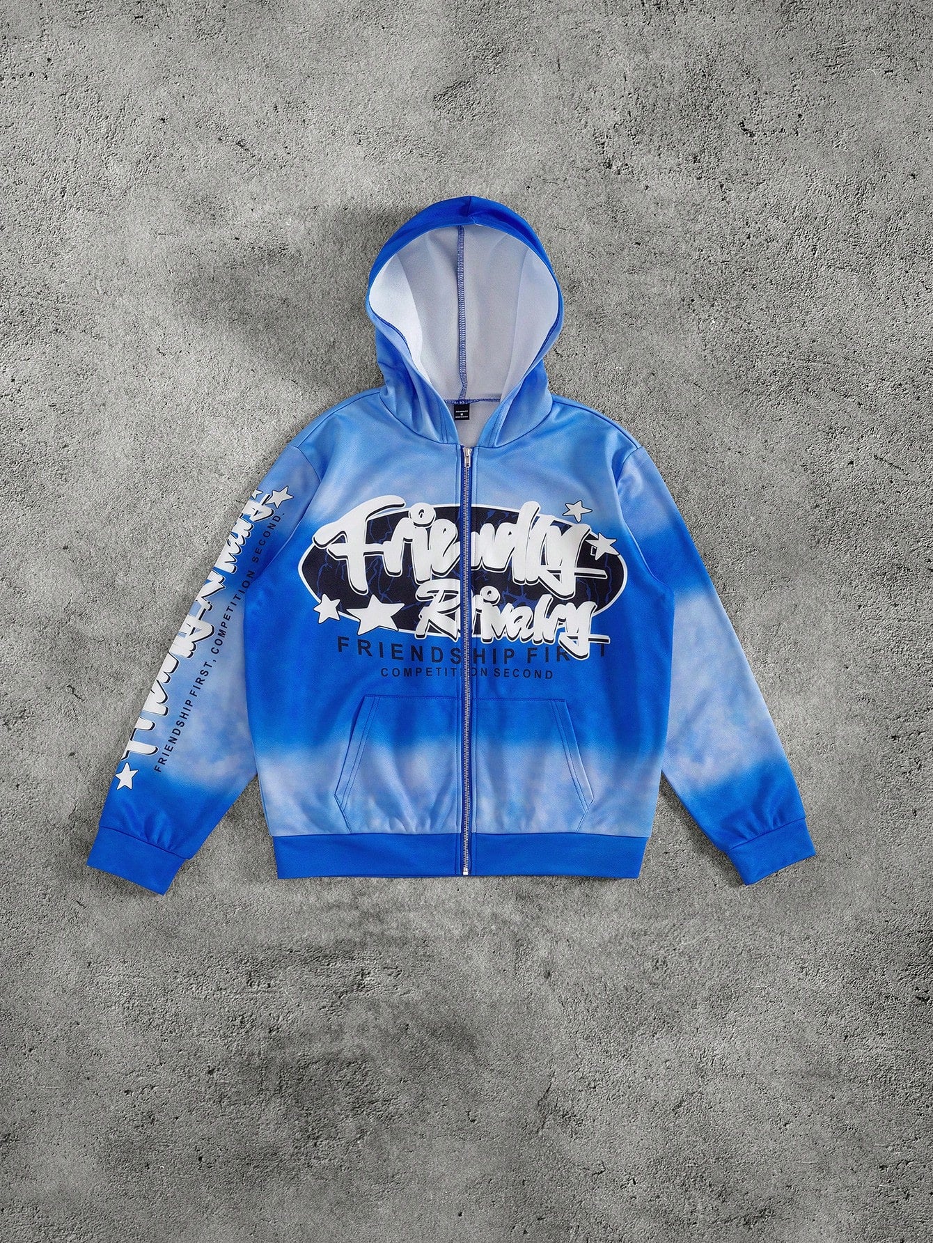 Tie-Dye Slogan Print Quarter-Zip Pocket Hoodie