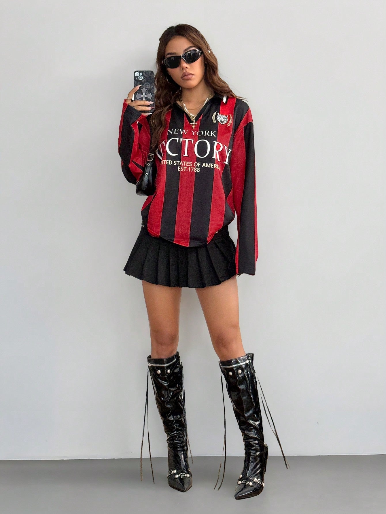 Women's Burgundy Colorblock Striped Long Sleeve Jersey