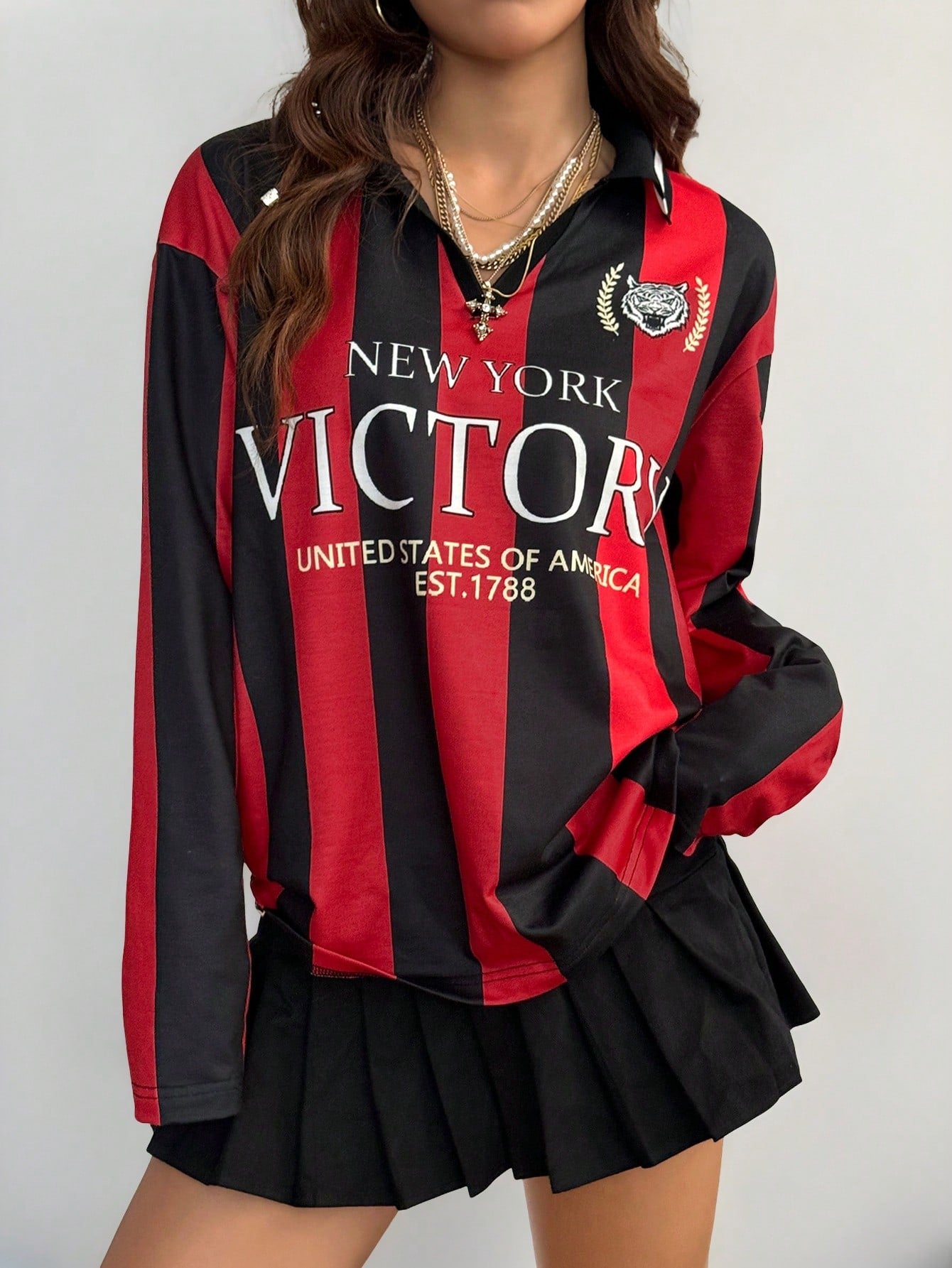 Women's Burgundy Colorblock Striped Long Sleeve Jersey