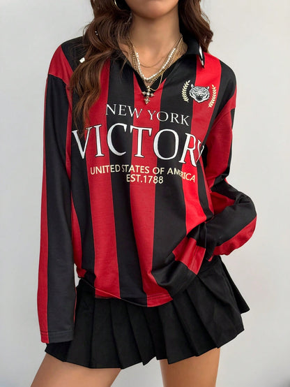 Women's Burgundy Colorblock Striped Long Sleeve Jersey