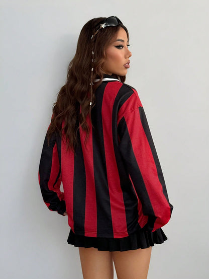 Women's Burgundy Colorblock Striped Long Sleeve Jersey