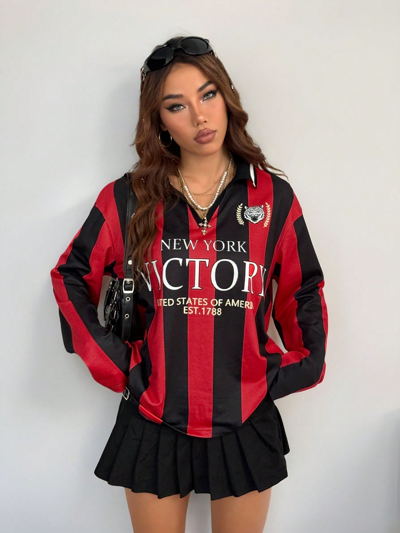 Women's Burgundy Colorblock Striped Long Sleeve Jersey