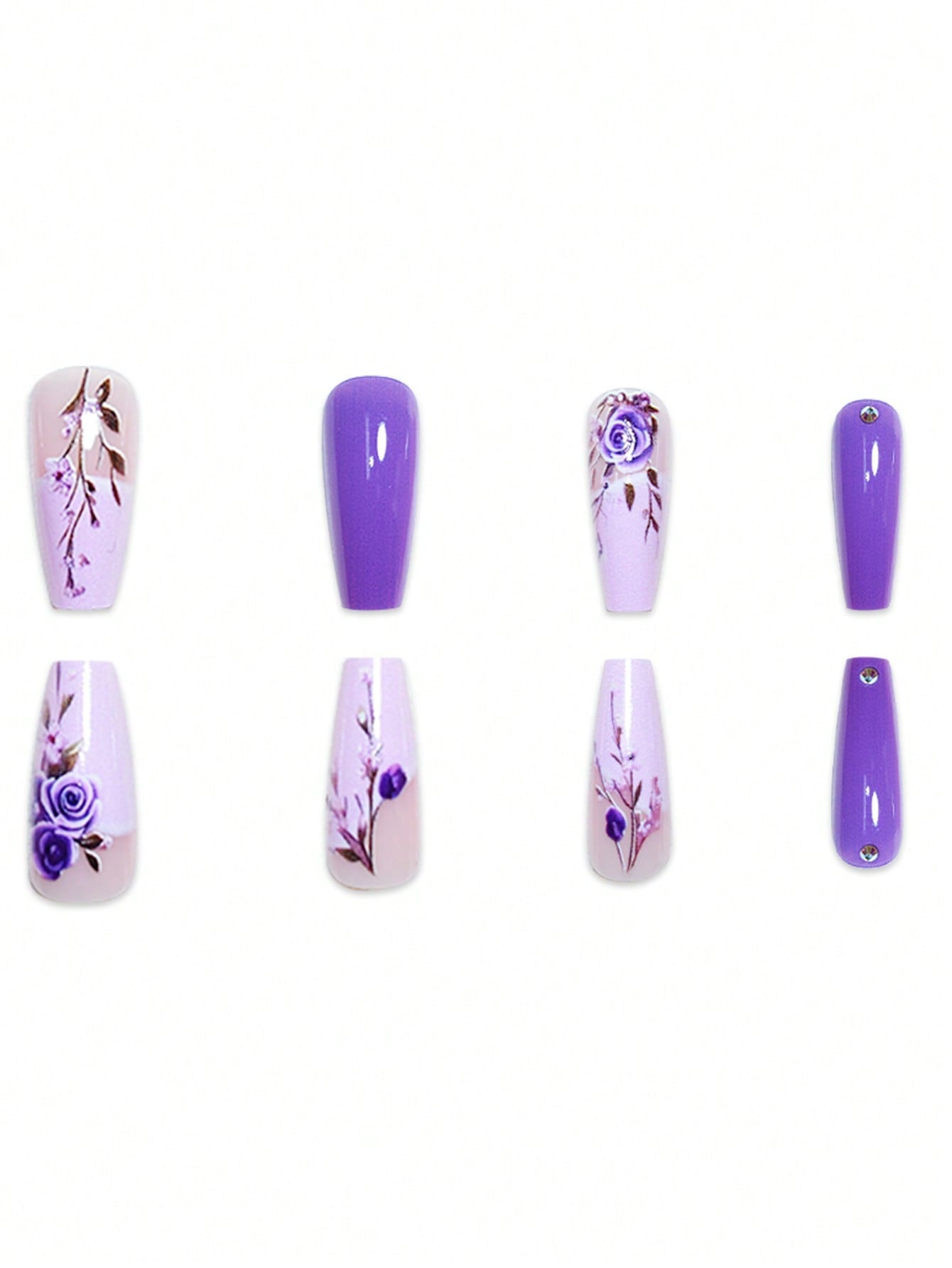 24pcs Purple Gradient Rose Square Press-On Nails