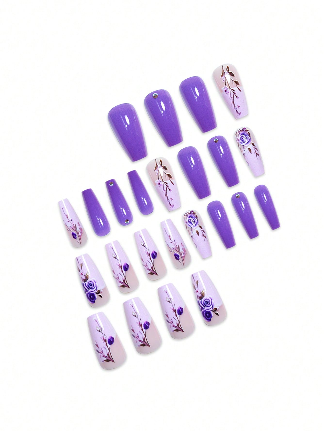 24pcs Purple Gradient Rose Square Press-On Nails