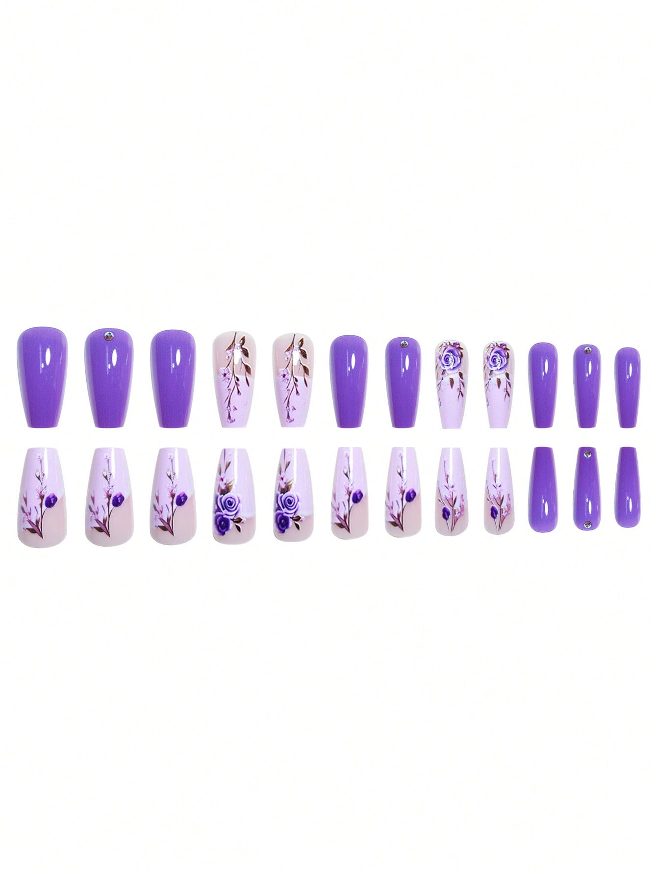 24pcs Purple Gradient Rose Square Press-On Nails
