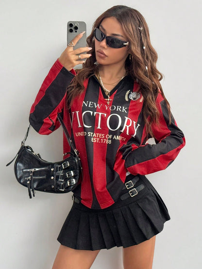 Women's Burgundy Colorblock Striped Long Sleeve Jersey