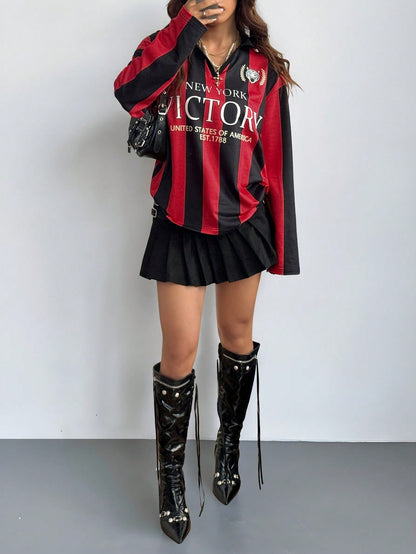 Women's Burgundy Colorblock Striped Long Sleeve Jersey