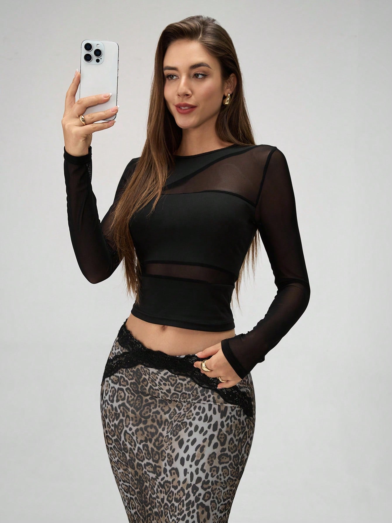 Slim Fit Mesh Panel Long Sleeve T-Shirt