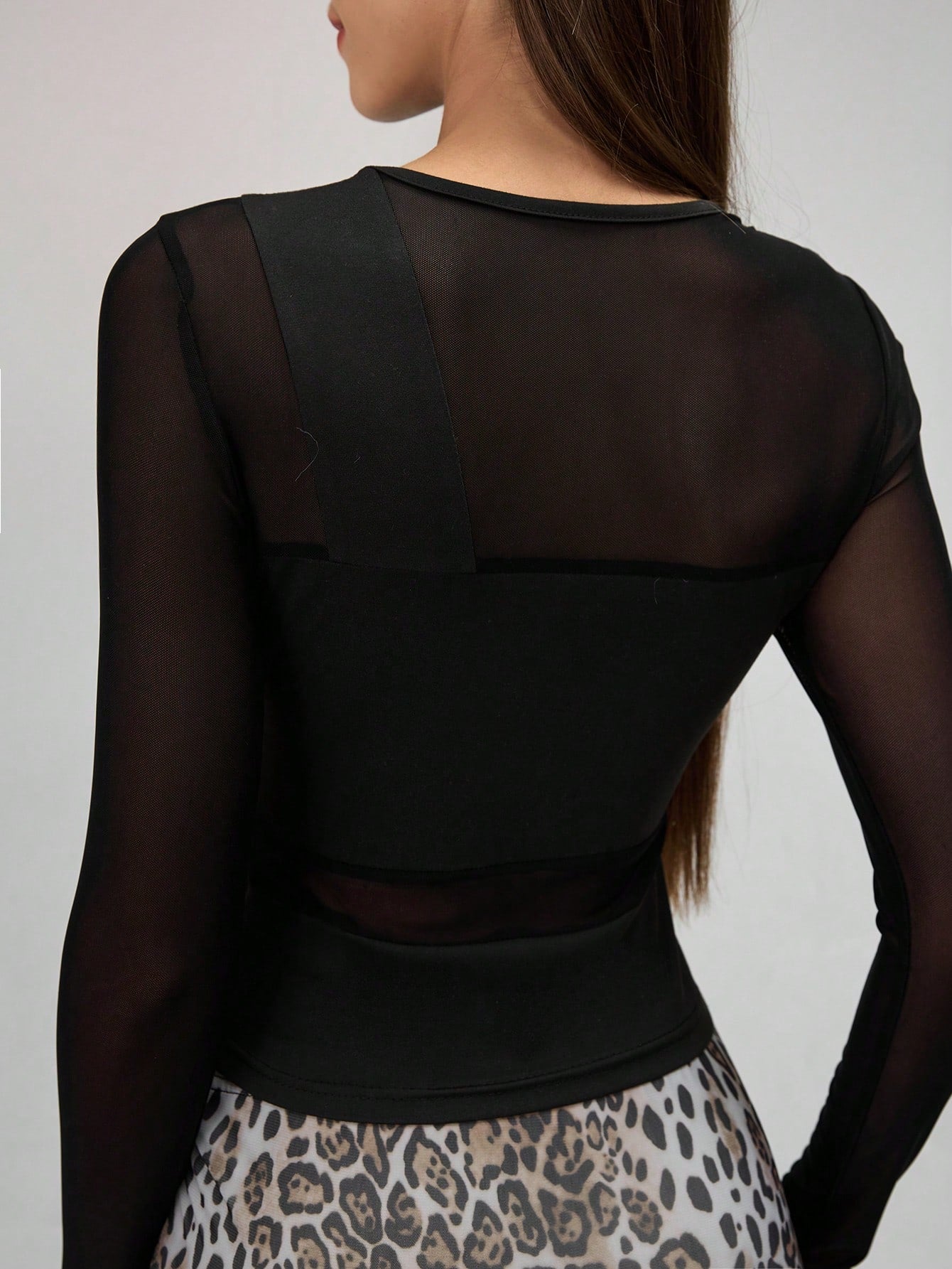 Slim Fit Mesh Panel Long Sleeve T-Shirt