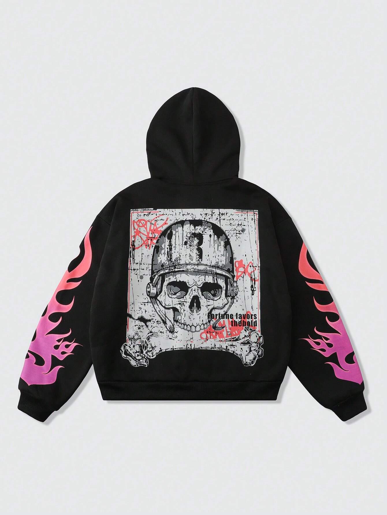 Men Skull Flame Print Cropped Zip Up Hoodie