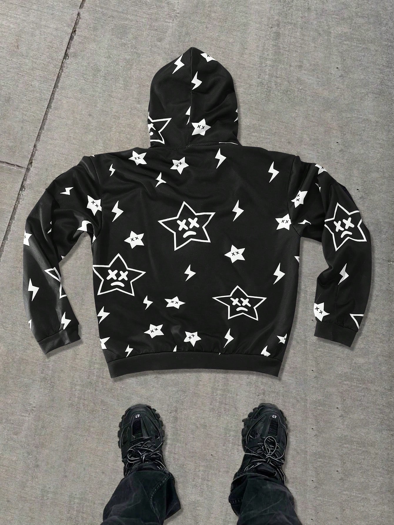 EMRG Men Star Print Zip Up Hoodie