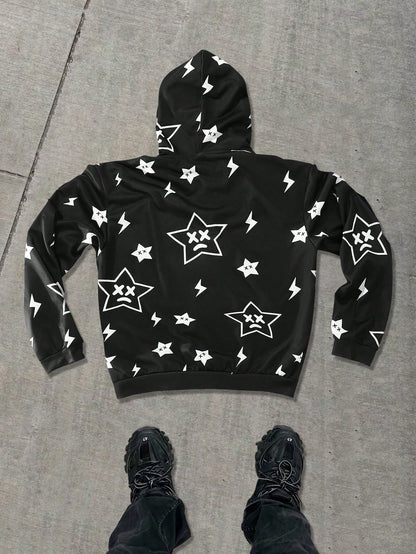EMRG Men Star Print Zip Up Hoodie