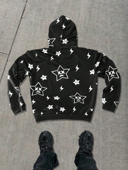EMRG Men Star Print Zip Up Hoodie