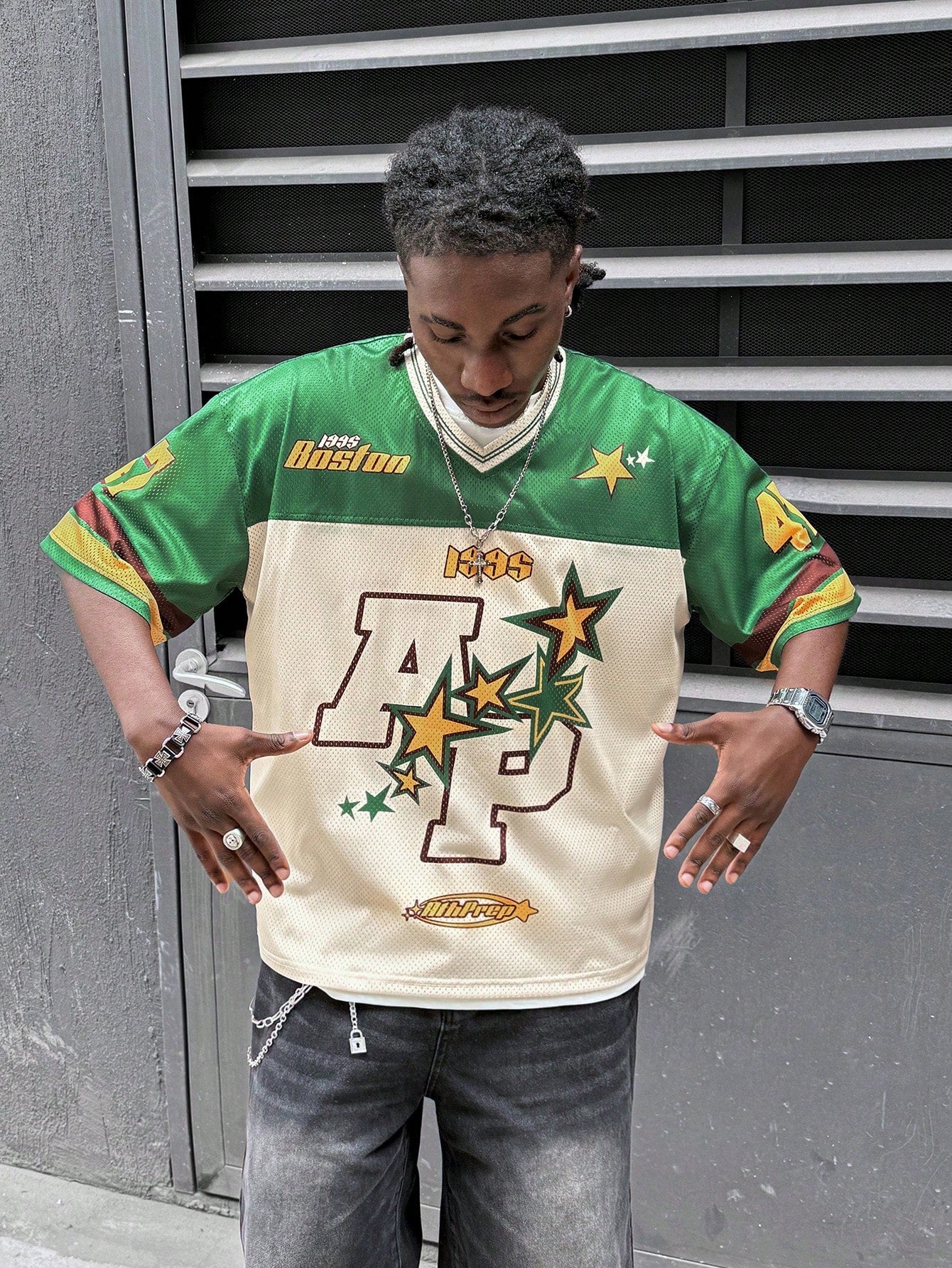 Men's Multicolor Digital Print Loose Fit Short Sleeve Jersey