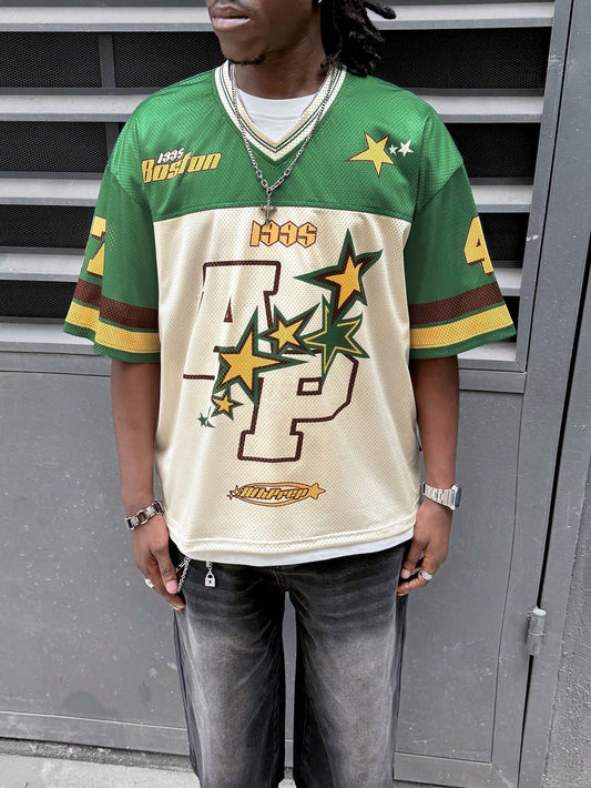 Men's Multicolor Digital Print Loose Fit Short Sleeve Jersey