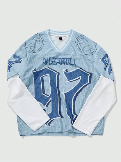 Multicolor Deep V-Neck Knitted Mesh 97 Numeric Jersey