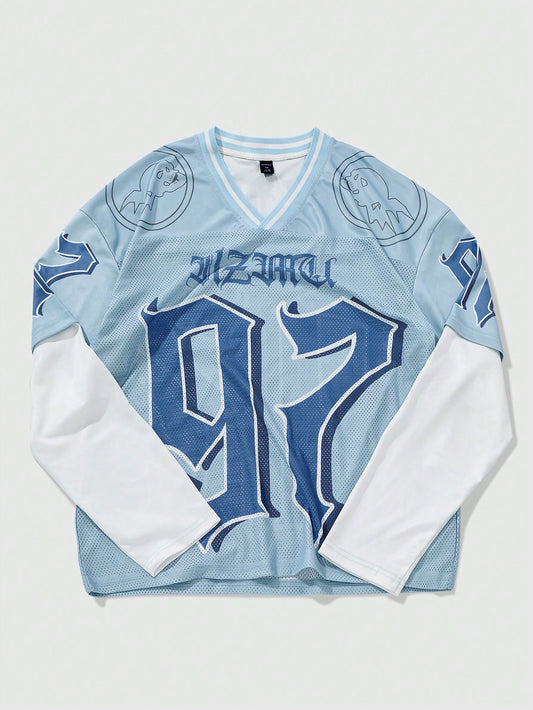 Multicolor Deep V-Neck Knitted Mesh 97 Numeric Jersey