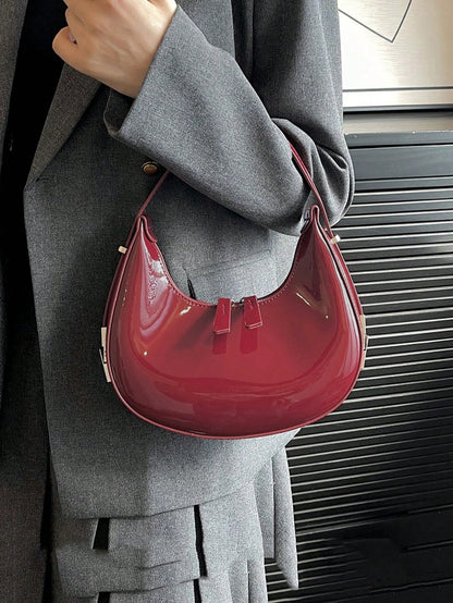 Elegant Glossy Crescent Daily Commute Crossbody Bag