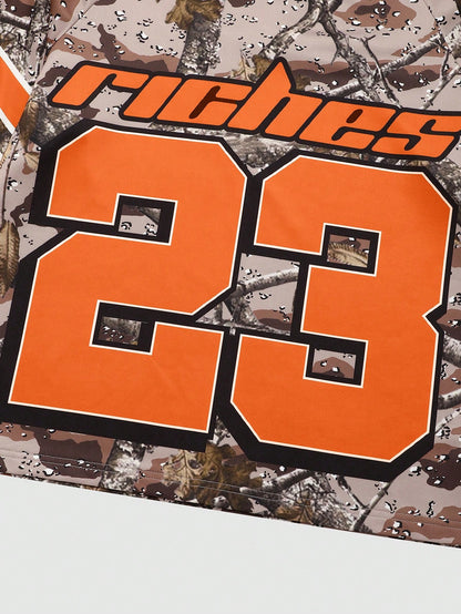 Streetrush Men's Avant-Garde Animal Print Half Sleeve V-Neck Jersey