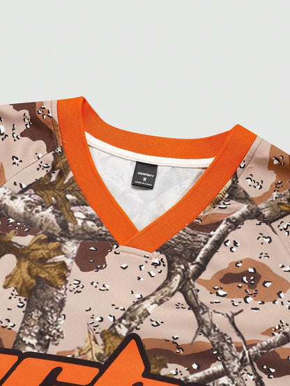 Streetrush Men's Avant-Garde Animal Print Half Sleeve V-Neck Jersey