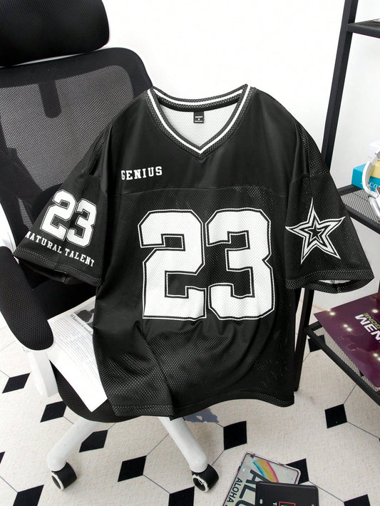 Men's Athleisure Digital Print V-Neck T-Shirt