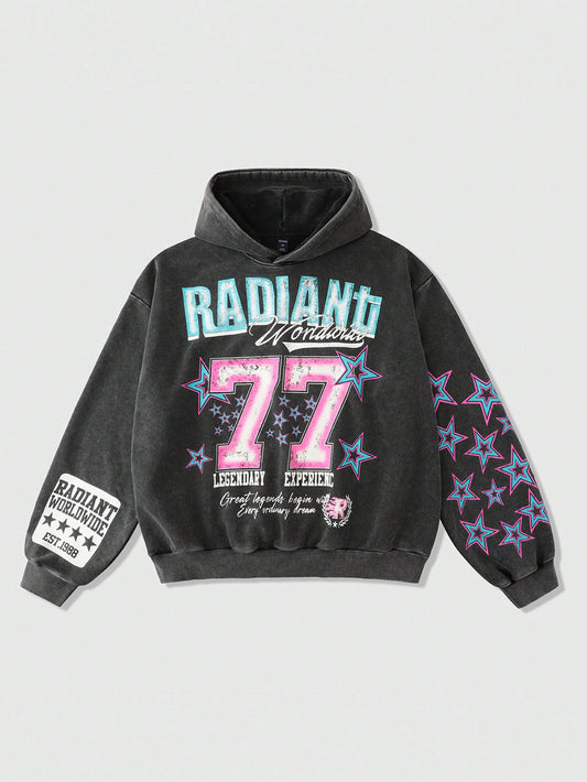 Men Vintage Distressed 77 Cropped Hoodie