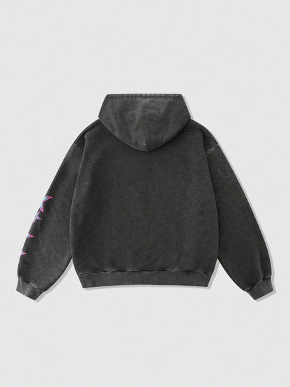Men Vintage Distressed 77 Cropped Hoodie