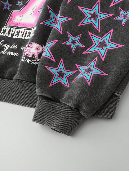 Men Vintage Distressed 77 Cropped Hoodie