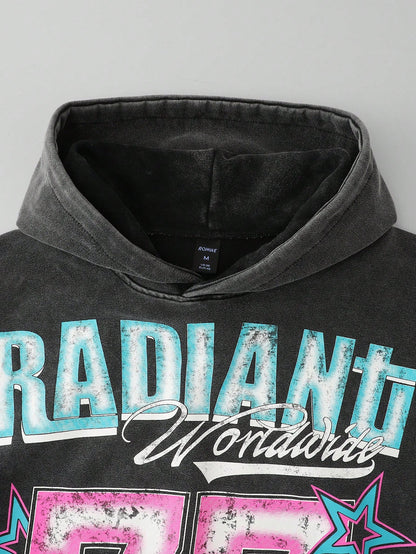 Men Vintage Distressed 77 Cropped Hoodie