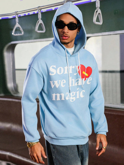 Men's Love Letter Foam Print Hooded Sweatshirt