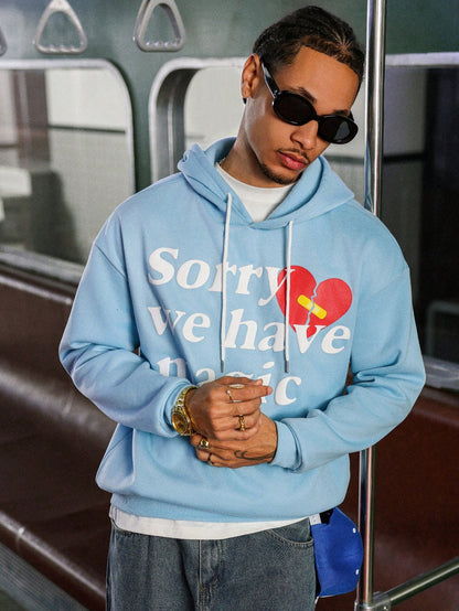 Men's Love Letter Foam Print Hooded Sweatshirt