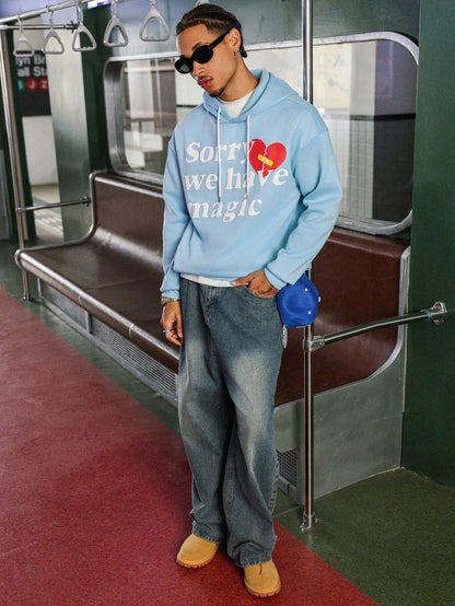 Men's Love Letter Foam Print Hooded Sweatshirt