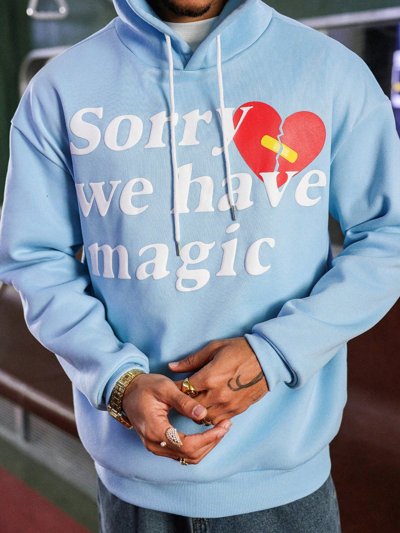 Men's Love Letter Foam Print Hooded Sweatshirt