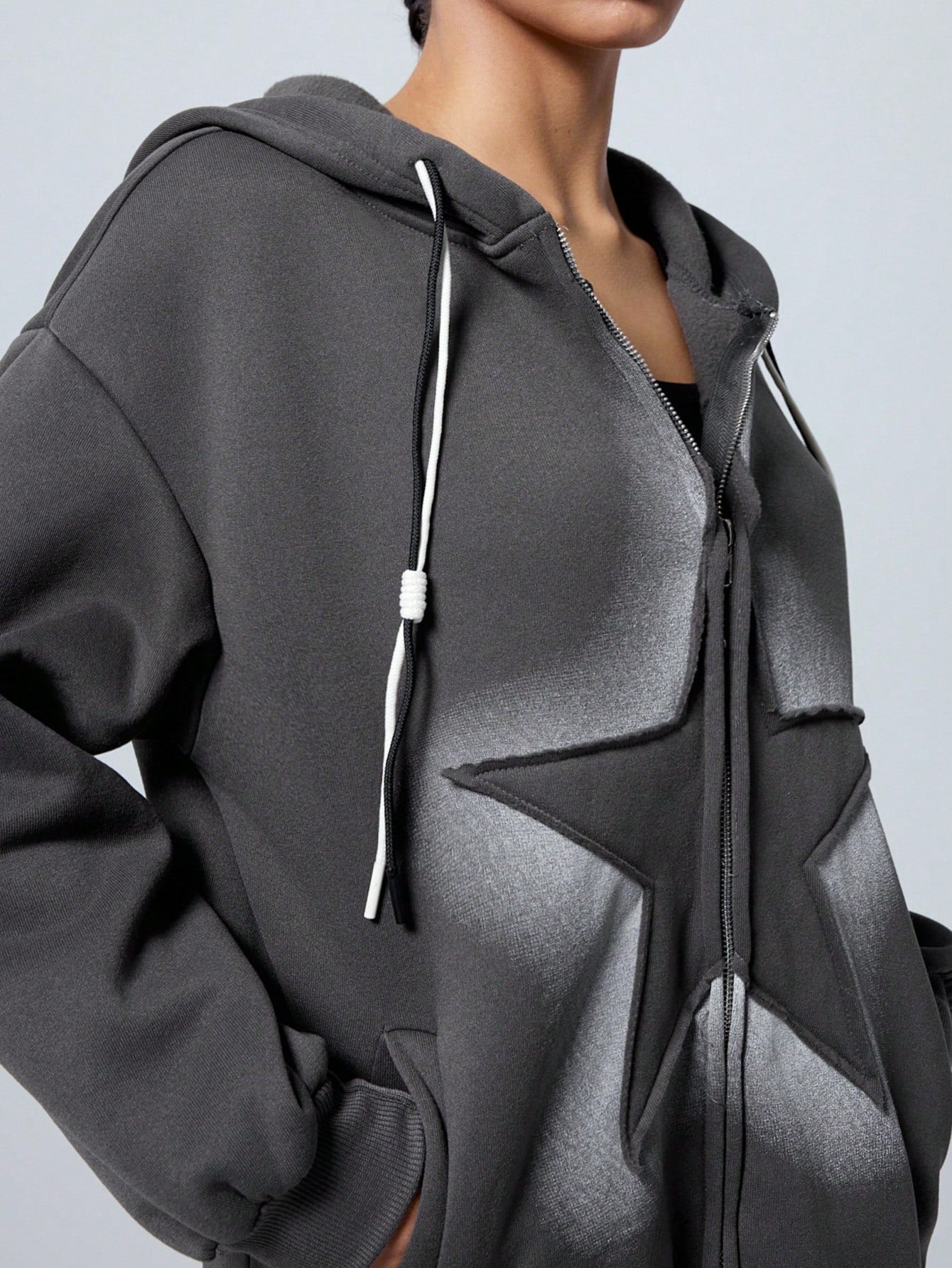 LYSMO Women Star Print Zip Up Hoodie